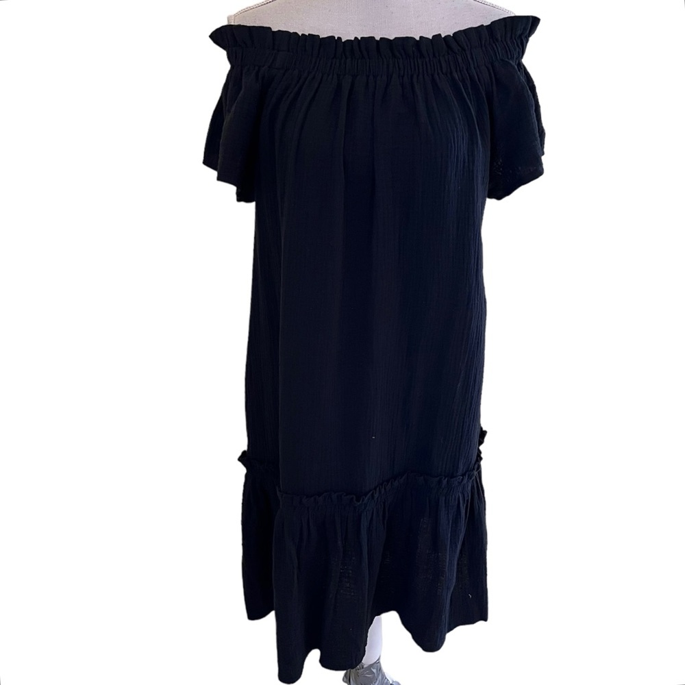 London Times Black Textured Cotton Off the Shoulder Shift Dress 14